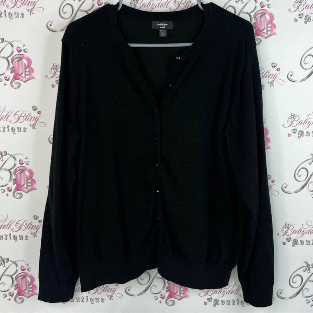 Lord & Taylor cardigan button up black stretchy soft Classic Black Cardigan